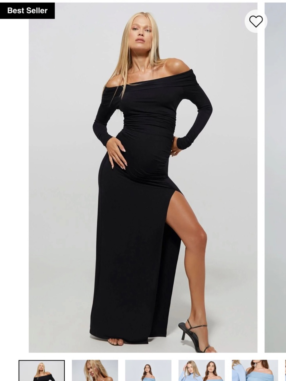 Off-Shoulder Black Maxi Dress with High Side Slit by